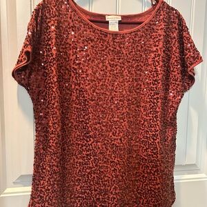 Monroe & Main Sparkling Sequin Top in Rust